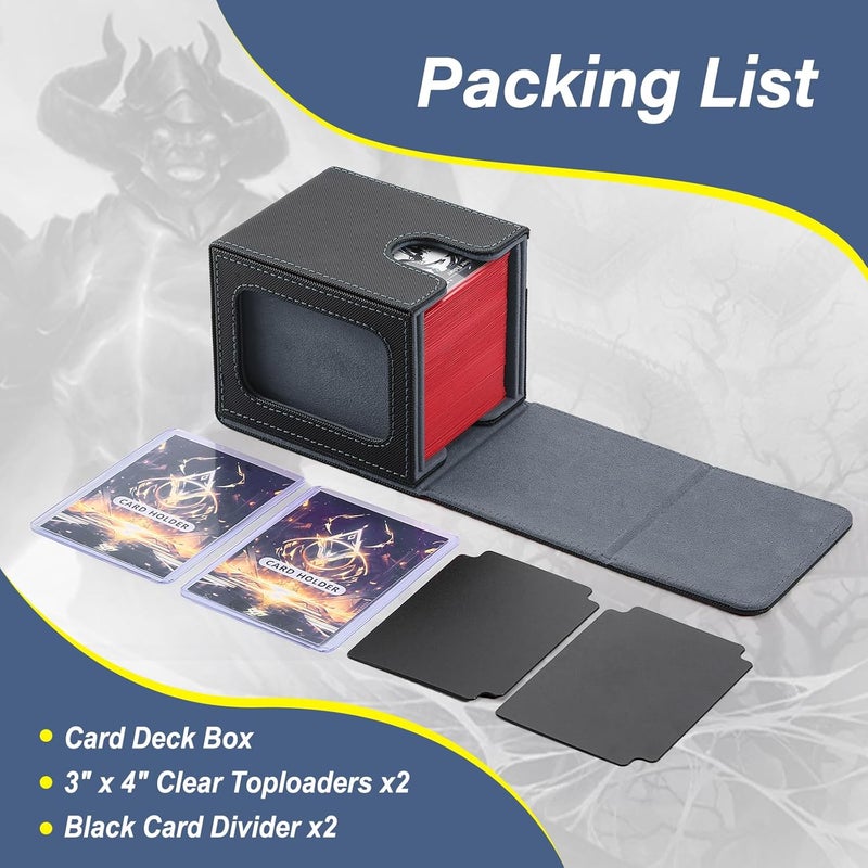 Stepane MTG Deck Box, Double Display Window MTG, Commander Deck Box Fits 120+ Single Sleeved Cards, PU Leather Magnetic Closure Card Box with 2 Dividers&2 Toploaders for TCG, CCG, Black/Grey - Image 4